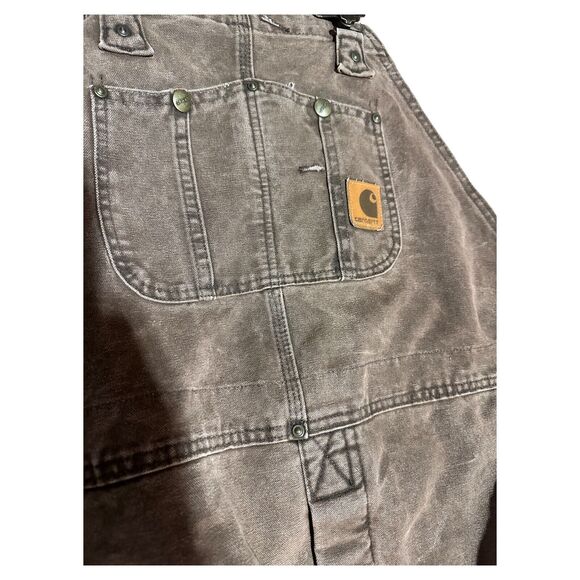 Carhartt Bib Overalls 46 X 30 Brown Duck Double knee Insulated R27 CHT USA Made - Picture 3 of 10